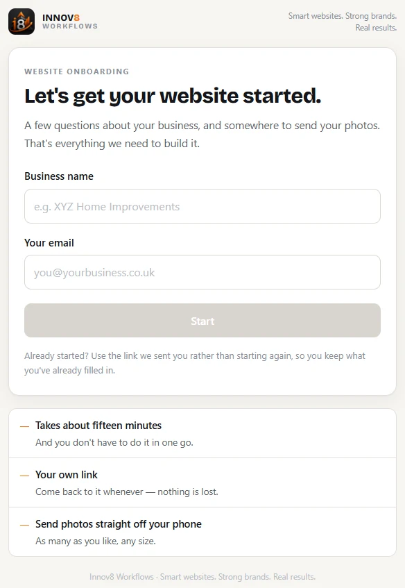 The Apex Design Studio website onboarding form